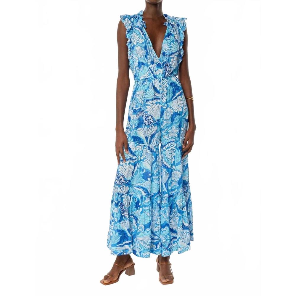 NEW POUPETTE ST BARTH women's long jumpsuit in blue tiger lily - Picture 1 of 3